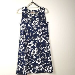 Hilo Hattie The Hawaiian Original Blue & White Floral Cotton Shift Dress Size M